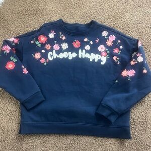 Girls' Navy Floral Sweatshirt with 'Choose Happy'